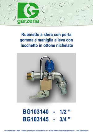 Rubinetto a sfera con porta gomma e maniglia a leva con lucchetto in ottone nichelato