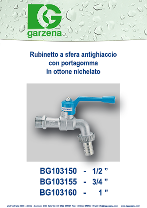 Rubinetto a sfera antighiaccio con portagomma in ottone nichelato